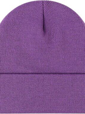 Unisex Purple Warm Thick Knitted Cuffed Beanie Winter Pull-on Classic Skull Cap
